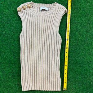 Greylin Ribbed Sleeveless Sweater Vest Beige Tan Size Small